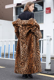Brun leopardskårad lapel faux päls skjuvningsrock