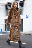 Brun leopardskårad lapel faux päls skjuvningsrock