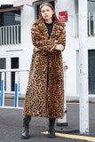 Brun leopardskårad lapel faux päls skjuvningsrock