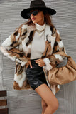 Vit och brun sjal Lapel Midi faux fur shearling coat