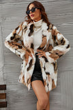 Vit och brun sjal Lapel Midi faux fur shearling coat