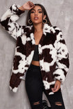 Vit ko mönster Midi Faux Fur Shearling Coat