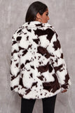 Vit ko mönster Midi Faux Fur Shearling Coat
