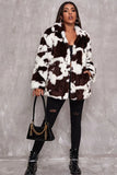 Vit ko mönster Midi Faux Fur Shearling Coat