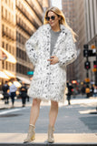 Vit Överdimensionerad Knälång Fuskpäls Shearling Coat