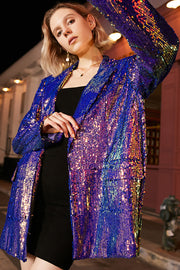 Sparkly Purple Paljetter Oversized Longline Prom Blazer för kvinnor