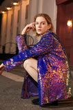 Sparkly Purple Paljetter Oversized Longline Prom Blazer för kvinnor