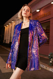 Sparkly Purple Paljetter Oversized Longline Prom Blazer för kvinnor