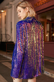 Sparkly Purple Paljetter Oversized Longline Prom Blazer för kvinnor