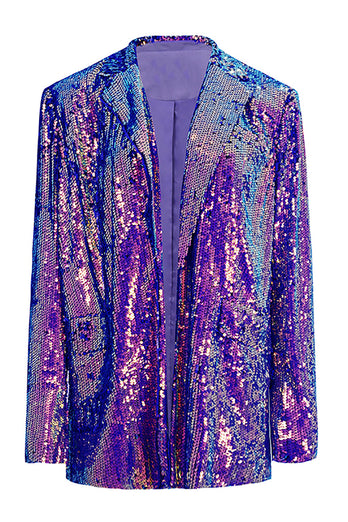Sparkly Purple Paljetter Oversized Longline Prom Blazer för kvinnor