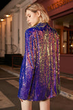 Sparkly Purple Paljetter Oversized Longline Prom Blazer för kvinnor
