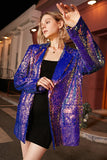Sparkly Purple Paljetter Oversized Longline Prom Blazer för kvinnor