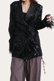 Glitter Svarta paljetter Kvinnor Prom Homecoming Blazer med fjädrar