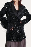 Glitter Svarta paljetter Kvinnor Prom Homecoming Blazer med fjädrar