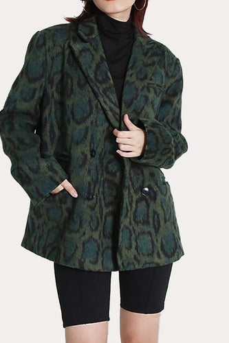 Grön Leopard Tryckt Vintage Kvinnor Casual Blazer
