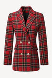 Röd Pläd Tweed Dubbelknäppt Kvinnor Blazer