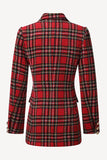 Röd Pläd Tweed Dubbelknäppt Kvinnor Blazer