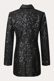 Glittrande svarta paljetter Dubbelknäppt Kvinnor Blazer