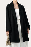 Svart hackad Lapel Midi Women Wool Coat med bälte