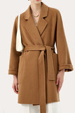 Svart hackad Lapel Midi Women Wool Coat med bälte