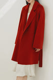 Svart hackad Lapel Midi Women Wool Coat med bälte