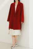 Svart hackad Lapel Midi Women Wool Coat med bälte