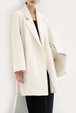 Svart hackad Lapel Midi Women Wool Coat med bälte
