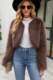Aprikos Open Front Shearling Faux Fur Beskuren Coat