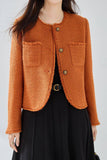 Orange Tweed Sjal Lapel Button Beskuren Damrock