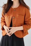 Orange Tweed Sjal Lapel Button Beskuren Damrock