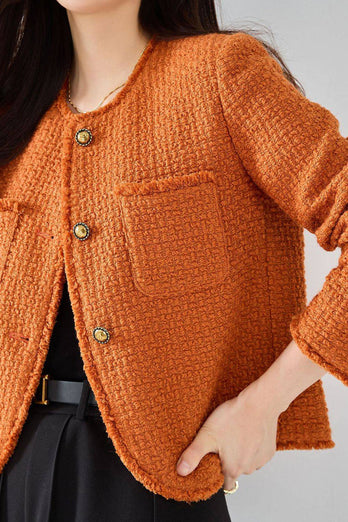 Orange Tweed Sjal Lapel Button Beskuren Damrock