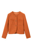 Orange Tweed Sjal Lapel Button Beskuren Damrock