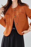 Orange Tweed Sjal Lapel Button Beskuren Damrock