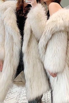 Vit öppen front fluffig lång shearling fuskpäls