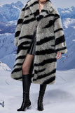 Mörkgrå Zebra Mönster Imitation Överdimensionerad lång fuskpäls Shearling Coat