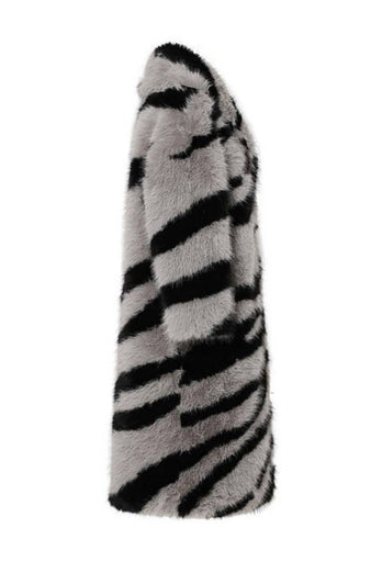 Mörkgrå Zebra Mönster Imitation Överdimensionerad lång fuskpäls Shearling Coat