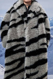 Mörkgrå Zebra Mönster Imitation Överdimensionerad lång fuskpäls Shearling Coat