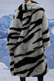 Mörkgrå Zebra Mönster Imitation Överdimensionerad lång fuskpäls Shearling Coat