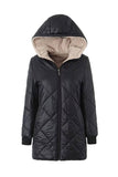 Svart Fleece Quiltad Monterad Faux Fur Kvinnor Puffer Jacka
