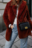 Orange Kavajslag Öppen Front Faux Fur Midi Kvinnor Kappa