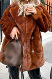 Orange Kavajslag Öppen Front Faux Fur Midi Kvinnor Kappa