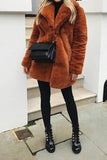 Orange Kavajslag Öppen Front Faux Fur Midi Kvinnor Kappa