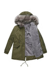 Armégrön Halvlång Huva Vinter Varm Plus Fleece Kappa