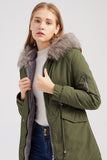 Armégrön Halvlång Huva Vinter Varm Plus Fleece Kappa