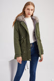 Armégrön Halvlång Huva Vinter Varm Plus Fleece Kappa