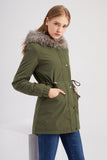 Armégrön Halvlång Huva Vinter Varm Plus Fleece Kappa