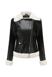 Svart Fleece Zip Up Notched Lapel Kort Kappa