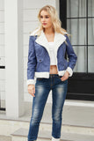 Svart Fleece Zip Up Notched Lapel Kort Kappa