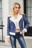 Svart Fleece Zip Up Notched Lapel Kort Kappa