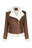 Svart Fleece Zip Up Notched Lapel Kort Kappa